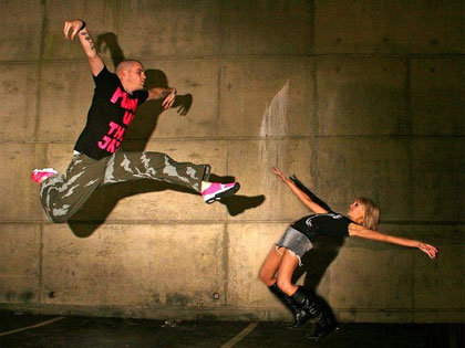 Andy Whitby and Cally Gage practising kung-fu