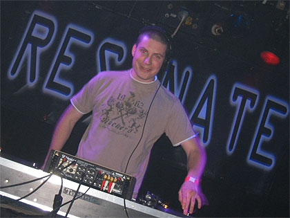 Behind the decks playing hard trance at Resonate